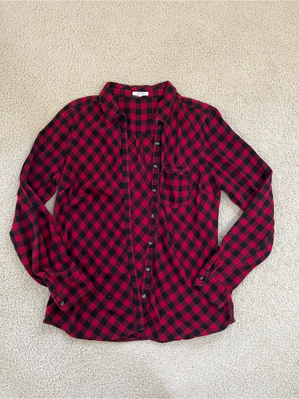 Maurices Red & Black Plaid Button Down Shirt - Women’s Large